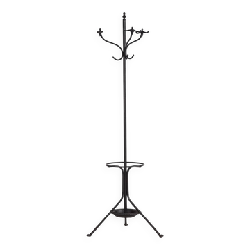 Ancien porte-manteau en fer forgé avec porte-parapluie (c.1920)