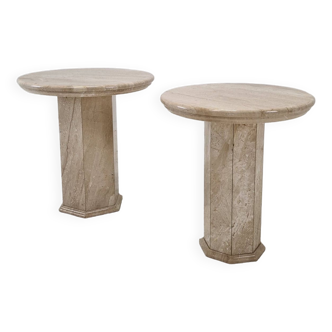 Set of 2 Italian Travertine Pedestals or Side Tables, 1980s