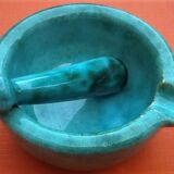 Mortar and pestle 60s glazed ceramics marbled green