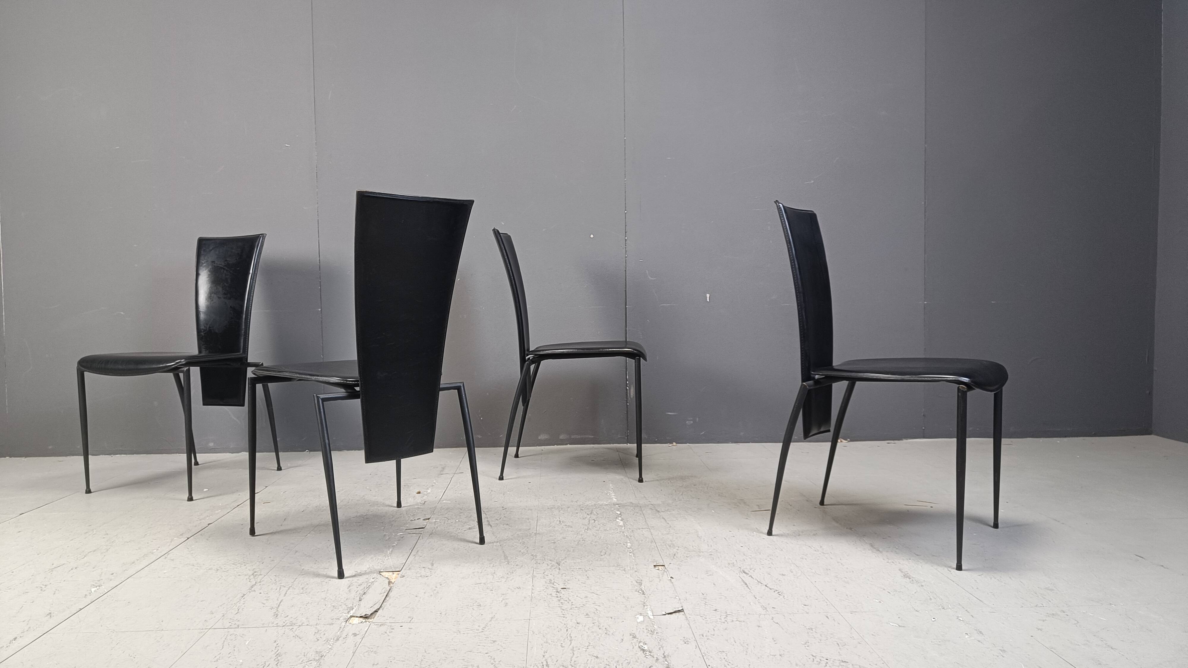 Set of 4 post modern dining chairs by Arper Italy, 1980s