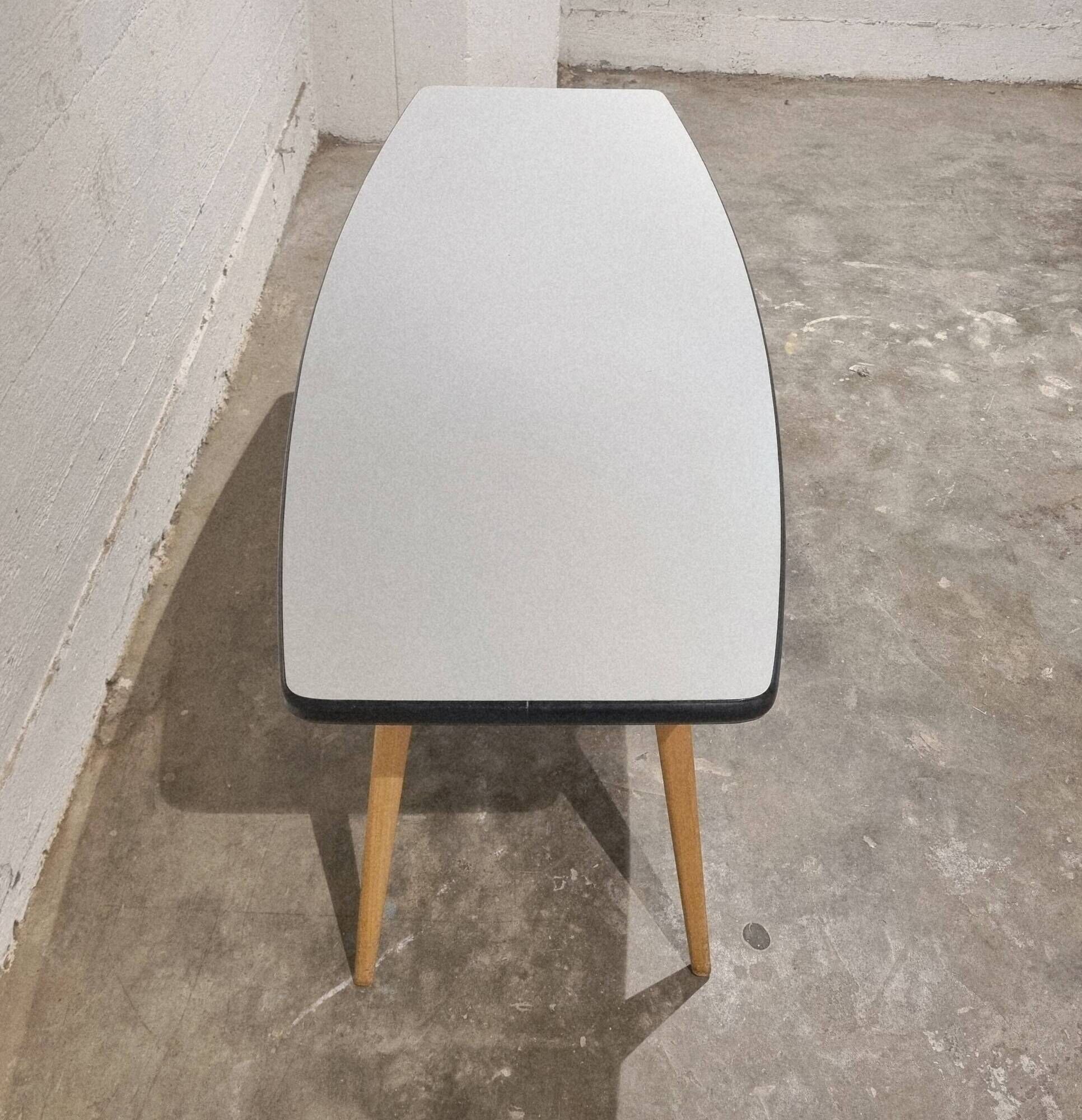Vintage surfboard coffee table in birch and formica, 1950s