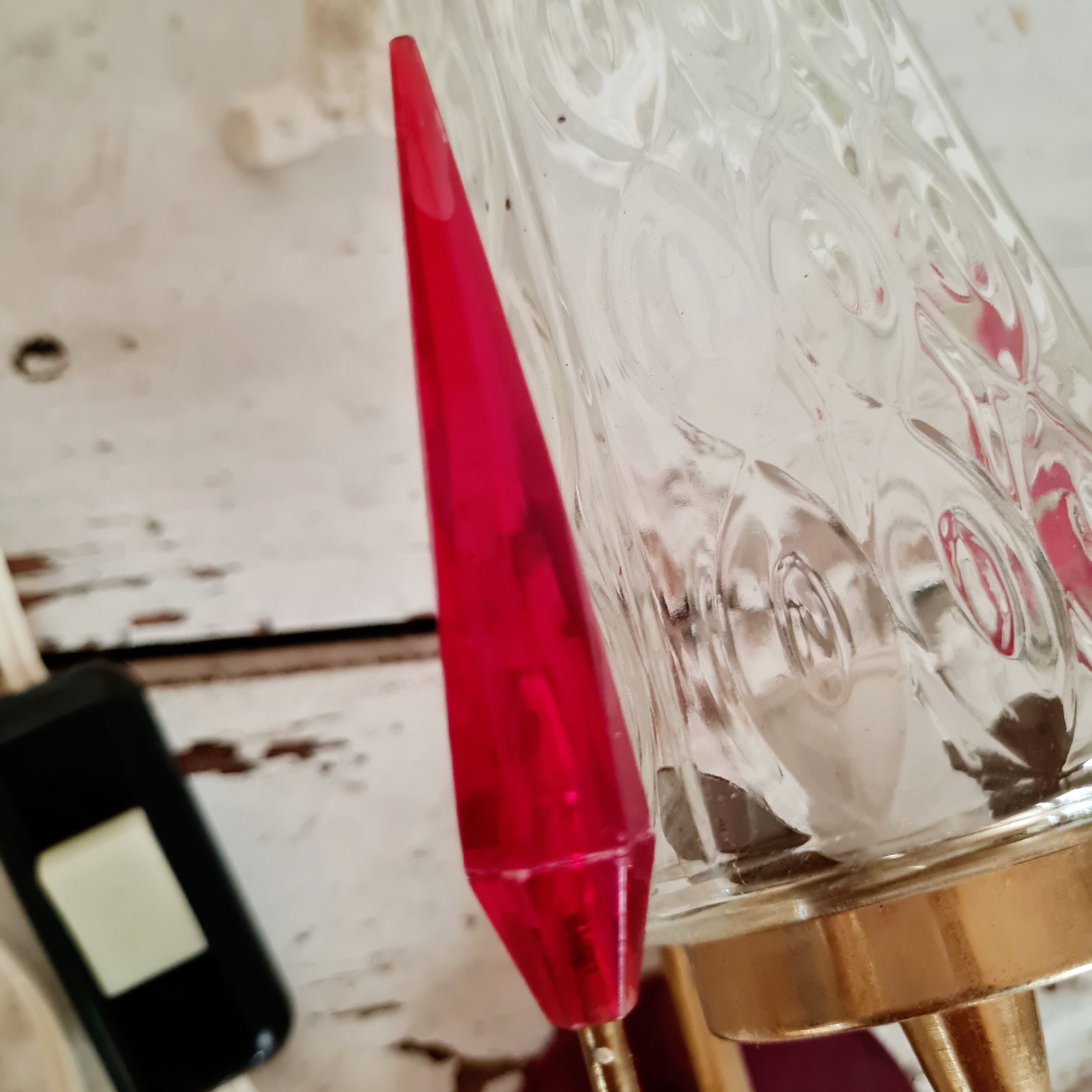 Glass and brass wall lamp from the 50s