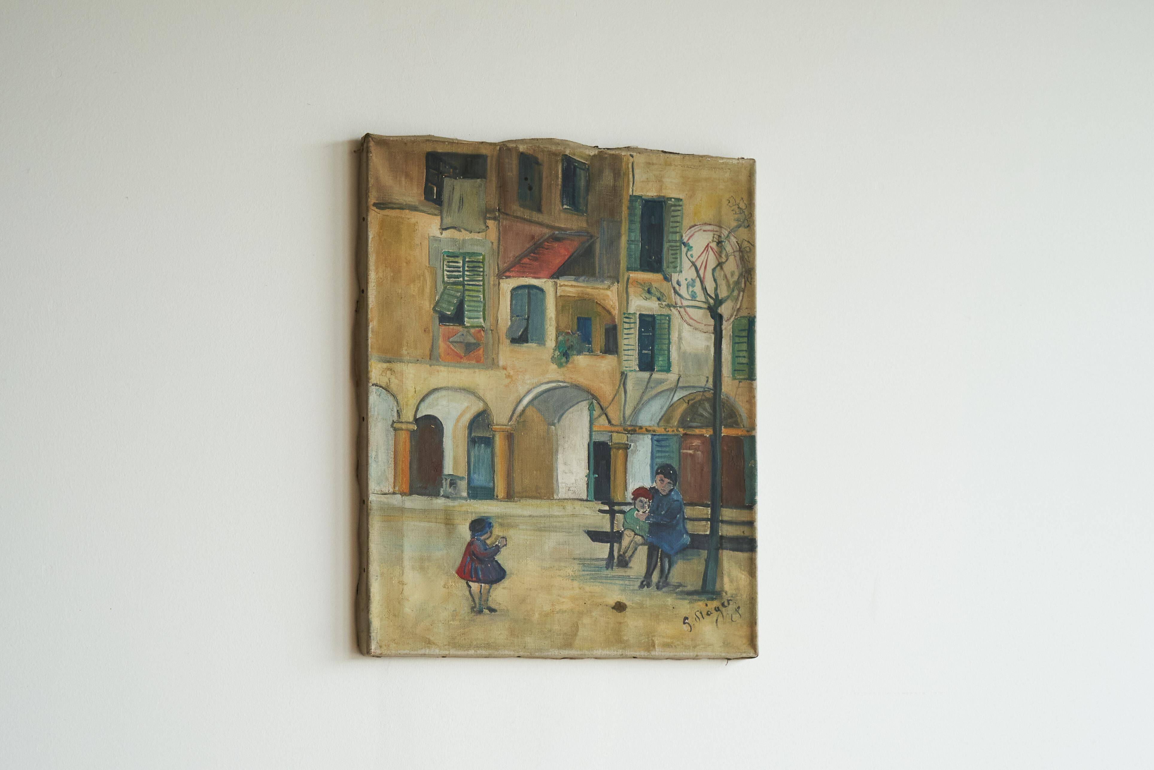 Fritz Stäger 'Dorfanger' Huile sur Toile 1928
