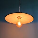 Industrial pendant light in green enamelled sheet metal, 1930s-40s