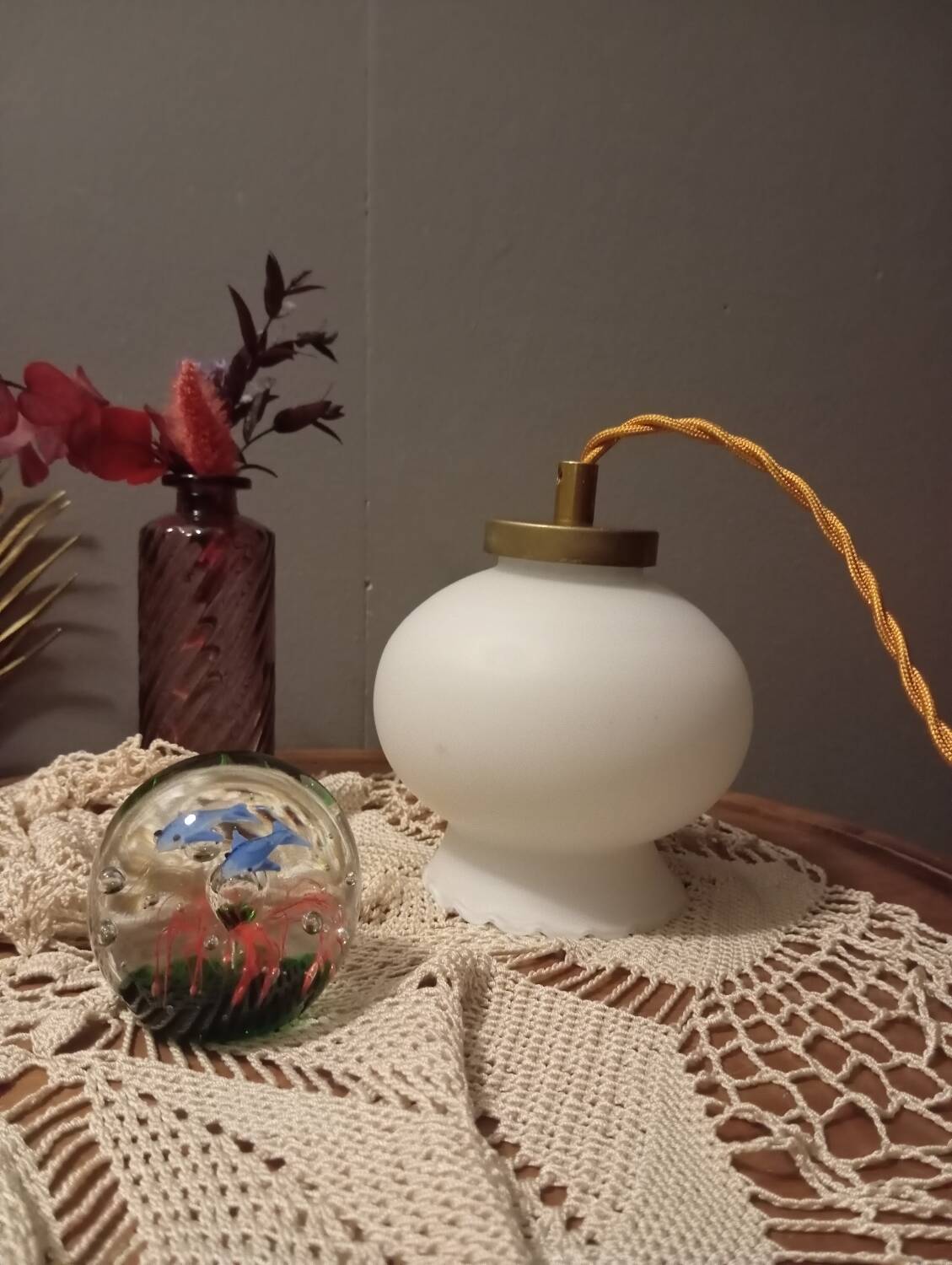 White opal curved glass hanging lamp, art deco style