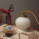 White opal curved glass hanging lamp, art deco style