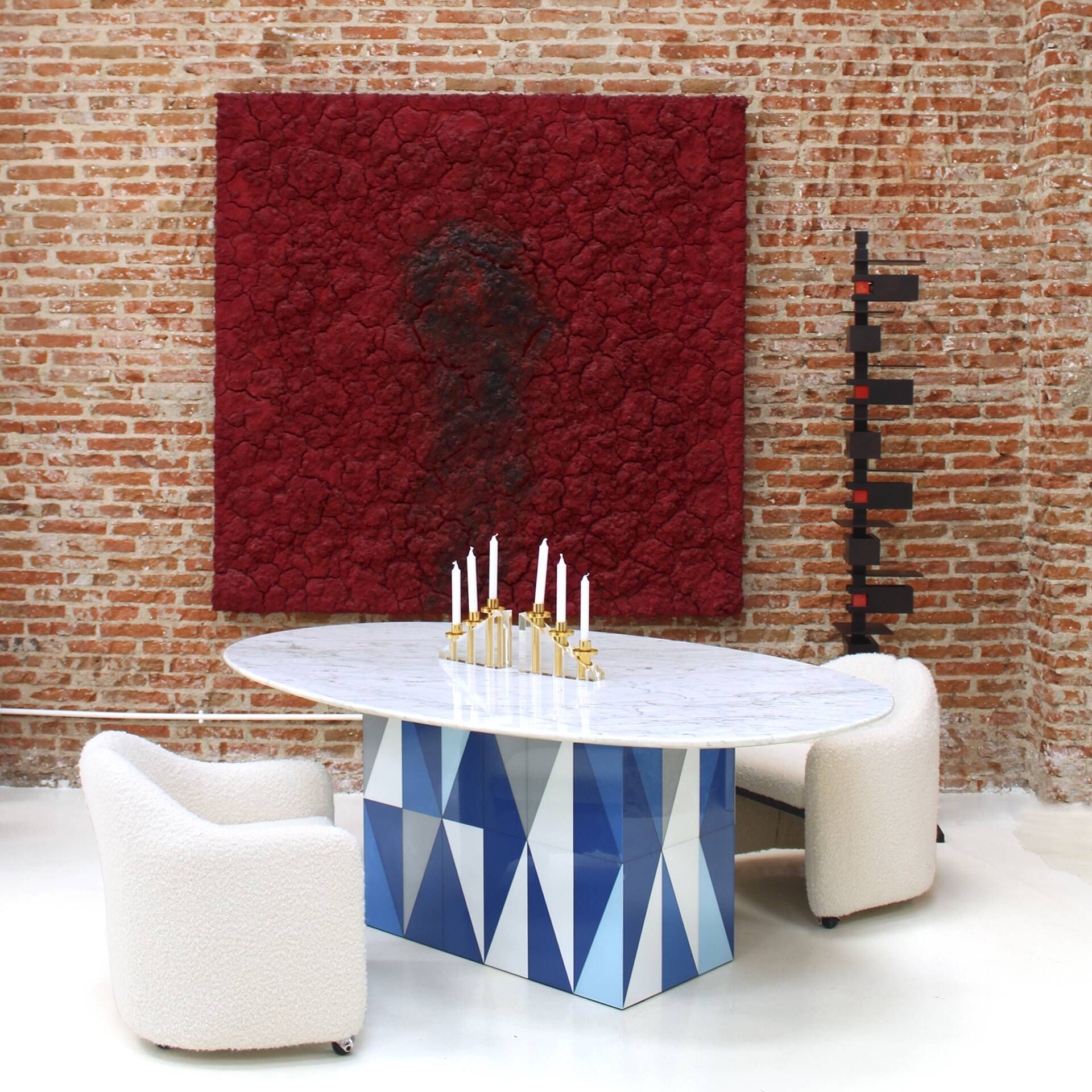 Contemporary Wood Italian Dining Table with Marble Top After Gio Ponti