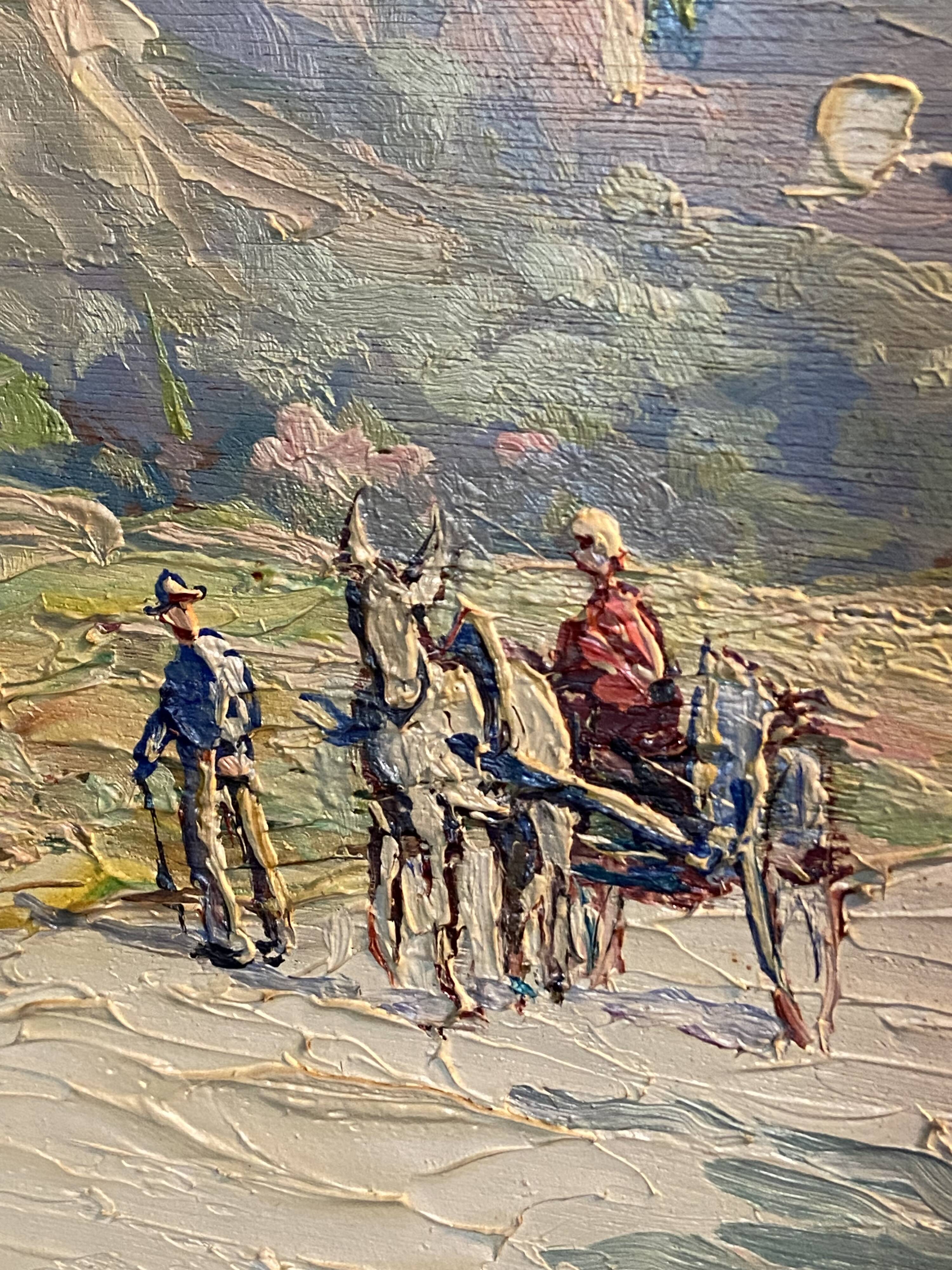 Landscape painting view from the village of Les Angles, Gard, Avignon, Hurard 1887-1956