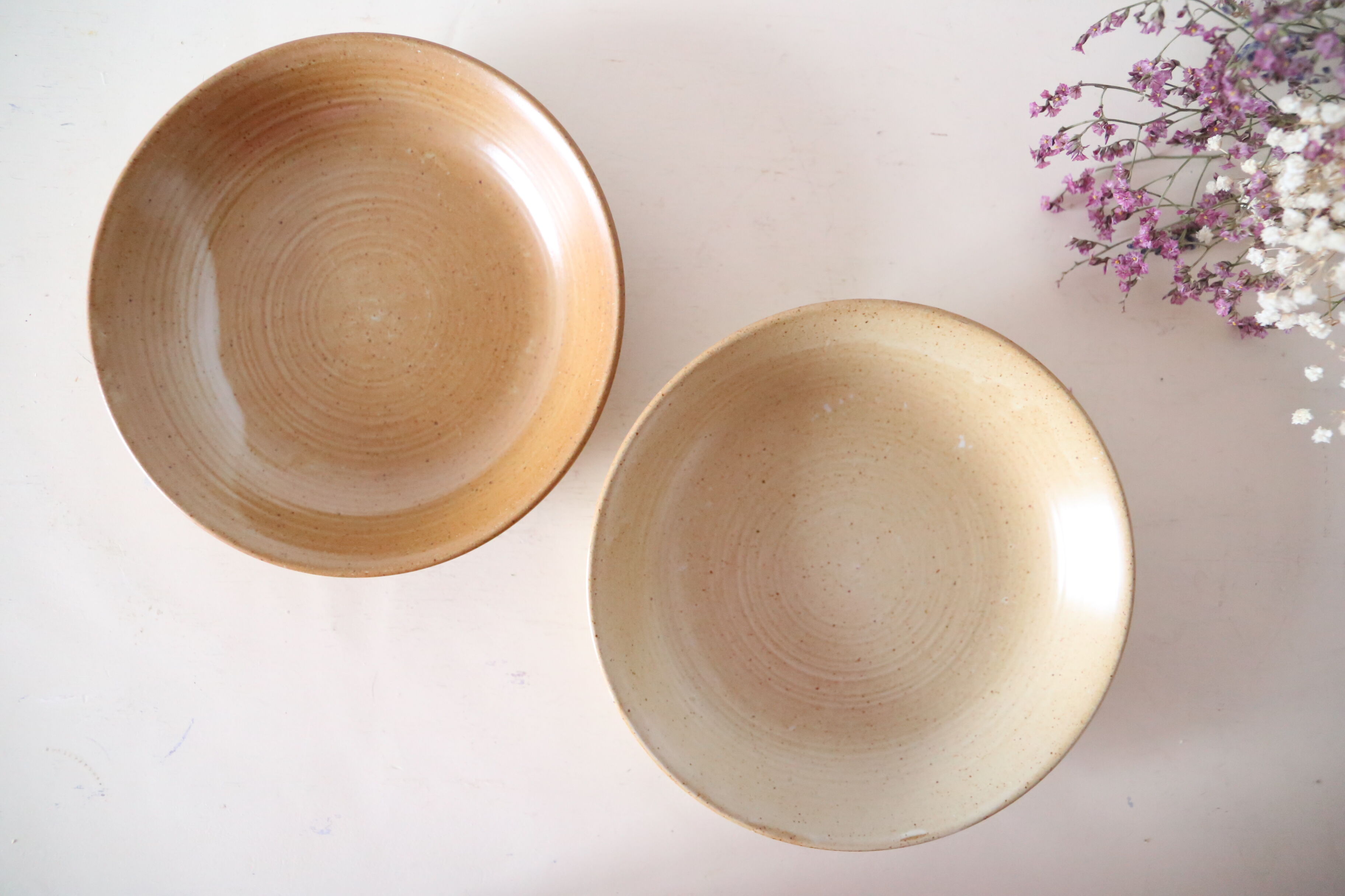 Set of 6 hollow sandstone plates, sandstone village, vintage French