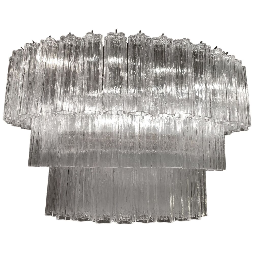 Oval transparent “tronchi” murano glass chandelier