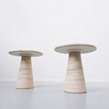 Pair of italian beige travertine side tables