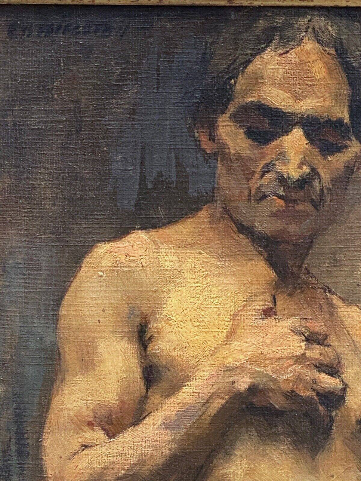 Oil on panel by Alain Beaufreton academic nude male