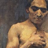 Oil on panel by Alain Beaufreton academic nude male