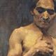 Oil on panel by Alain Beaufreton academic nude male