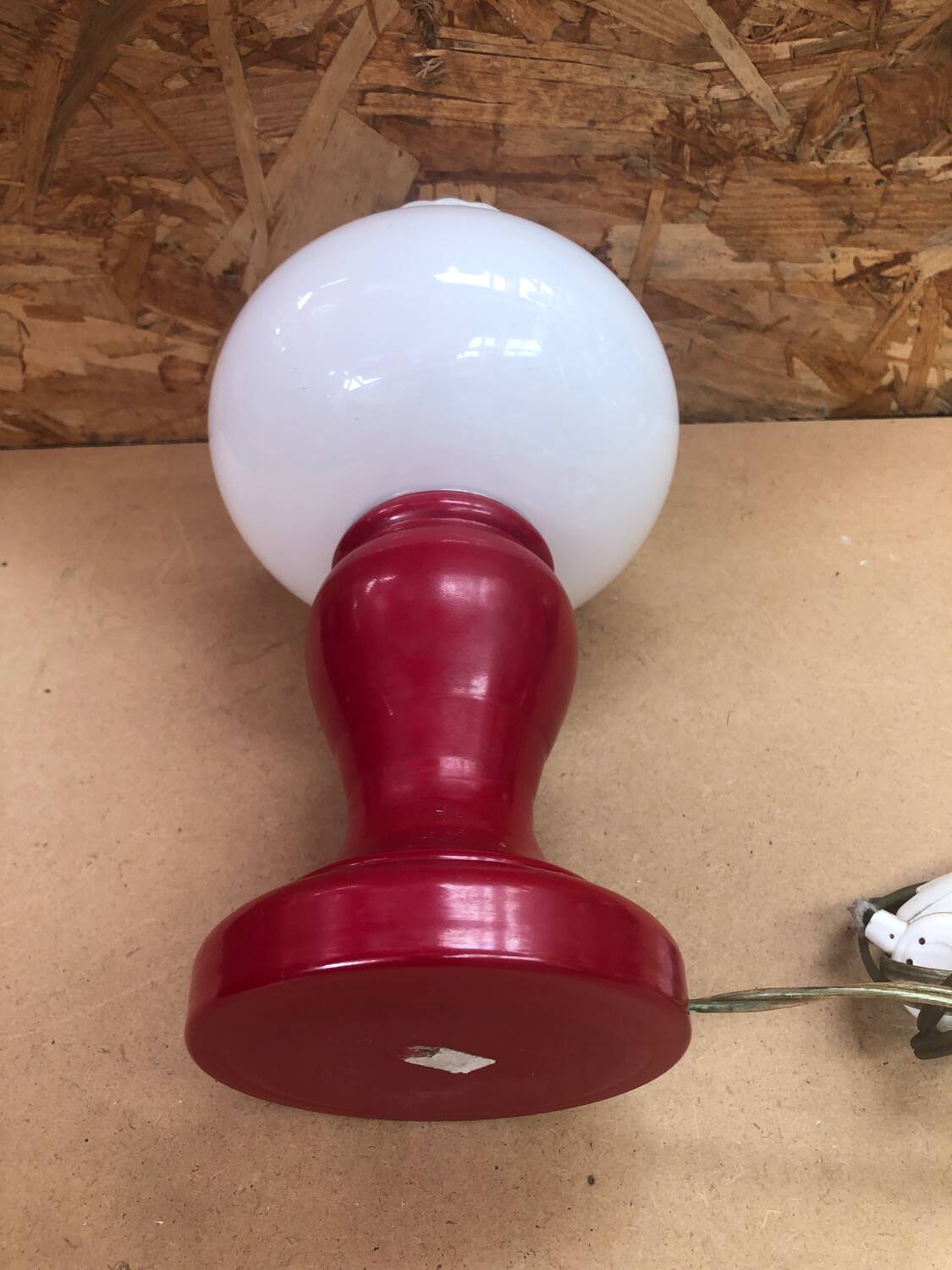 Pair of Old Red & White Opaline Bedside Lamps 1970s Vintage #A982