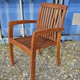 Stackable chair-armchair in solid teak with cushion by Vlaemynck