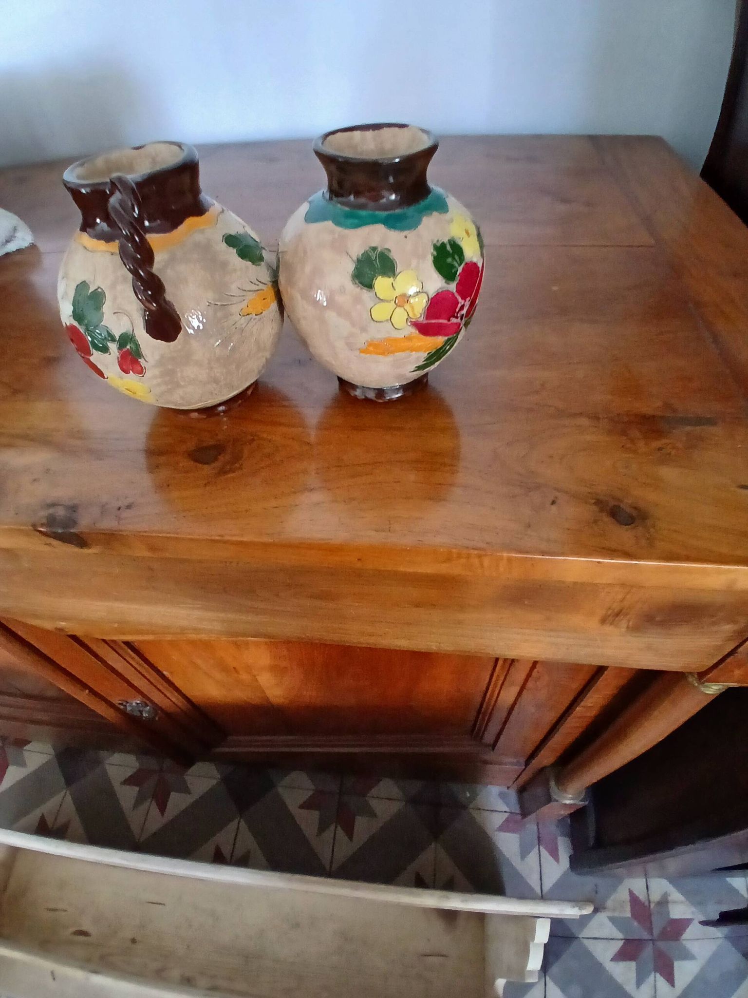 Vase Vallauris Massier with floral patterns,
