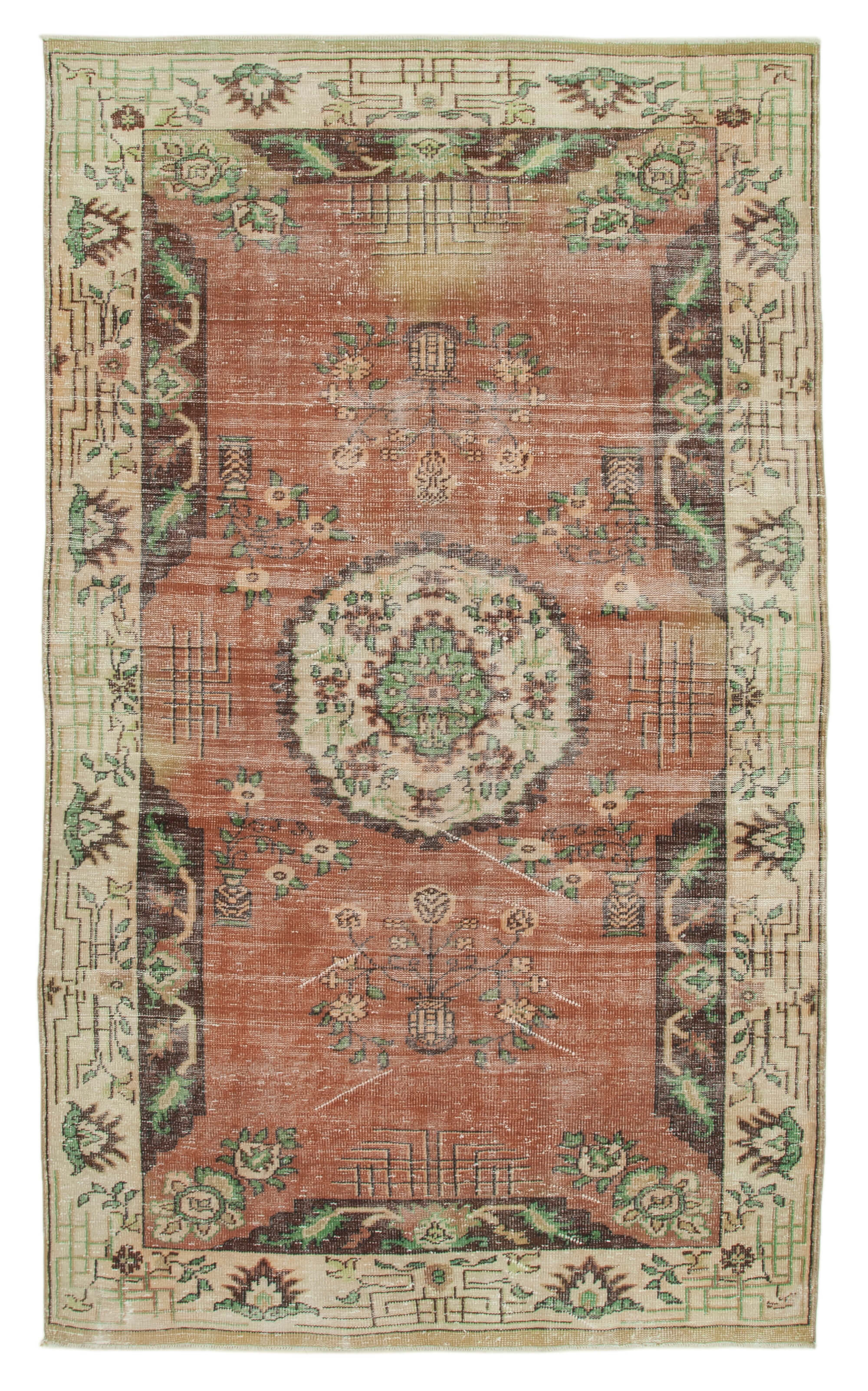 Tapis beige des années 1980 tissé à la main d'Anatolie 192 cm x 326 cm