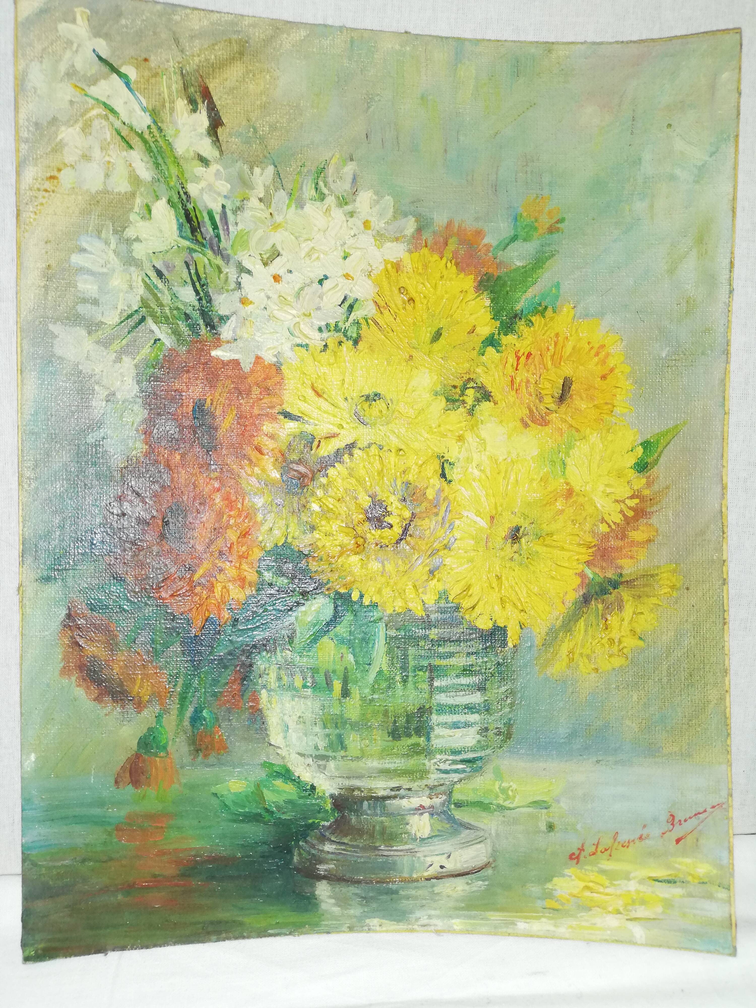 Oil on cardboard bouquet of flowers