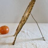 Small vintage 19th century mirror or hand mirror, bronze, beveled glass, baroque, rococo style.