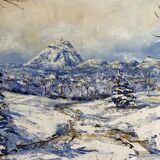 Ancient painting, winter landscape in Auvergne, signed, 20th century