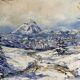 Ancient painting, winter landscape in Auvergne, signed, 20th century