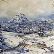 Ancient painting, winter landscape in Auvergne, signed, 20th century