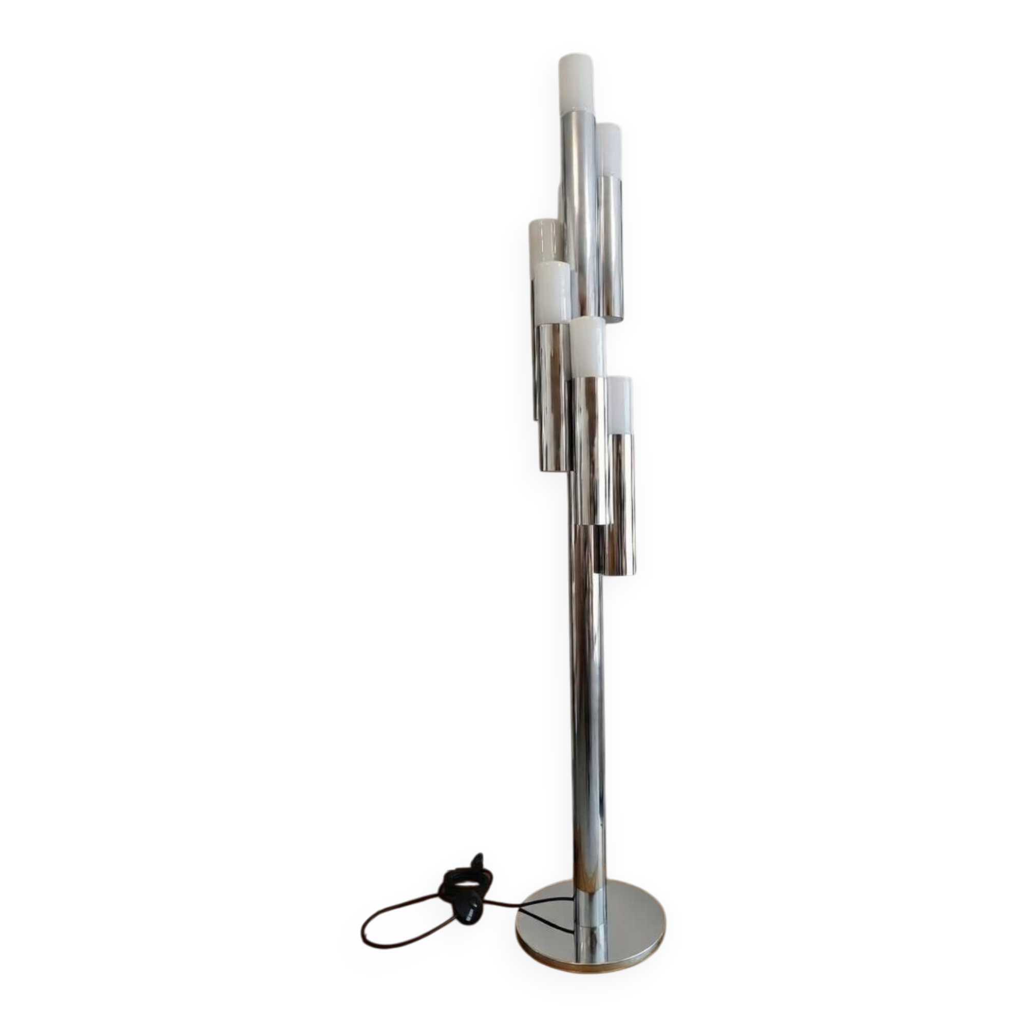 Iconic floor lamp by Gaetano Sciolari, chrome, 1970s - Space Age vintage