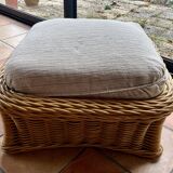 Square pouf or footstool in rattan