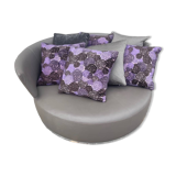 ROUND ROTATING SOFA IN LEATHER WITH 6 CUSHIONS