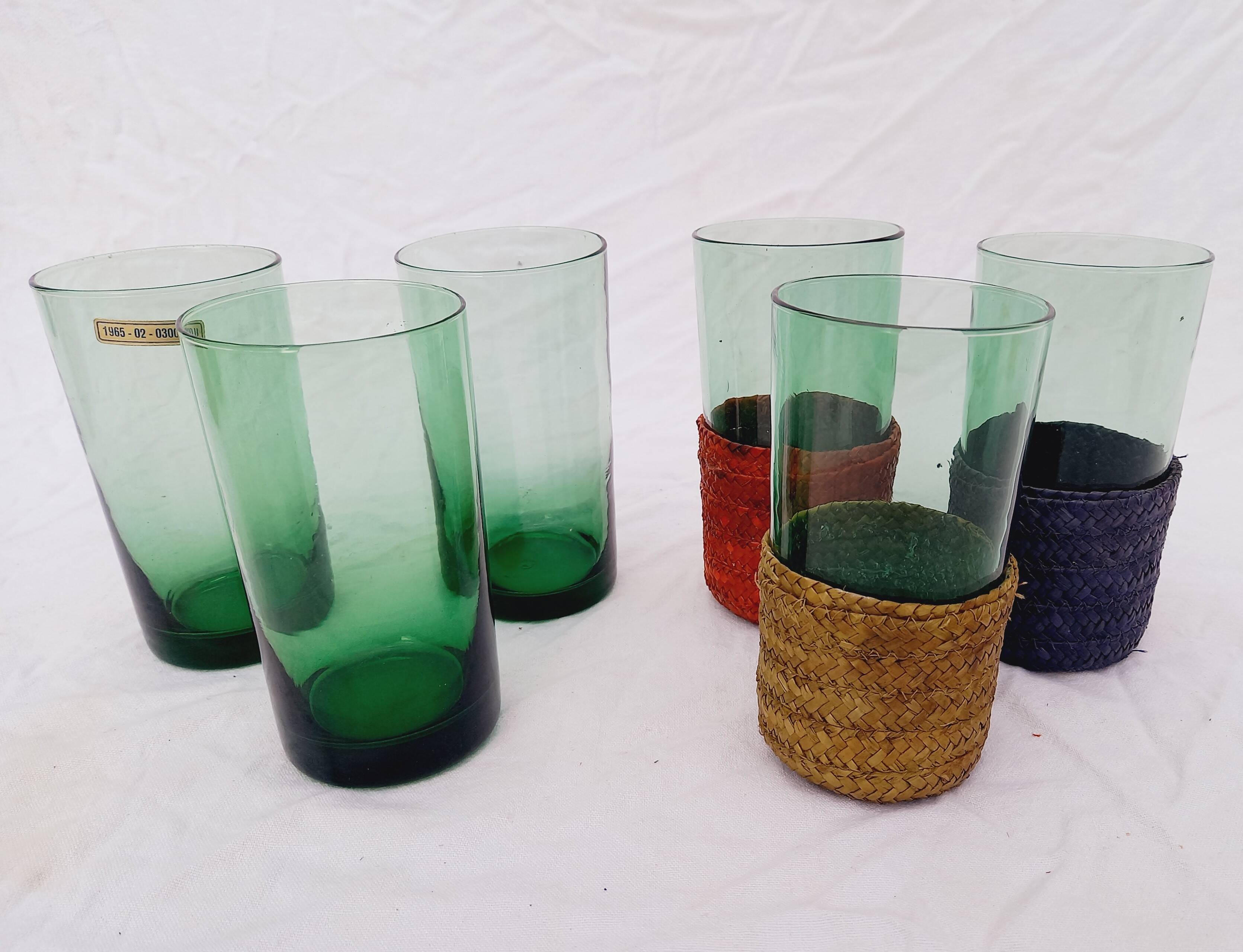 Set of 11 vintage green tinted glasses