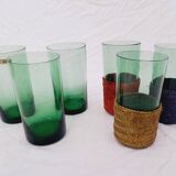 Set of 11 vintage green tinted glasses