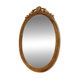 Antique Oval Round Golden Mirror in Wood Louis XVI Style Rocaille Pediment