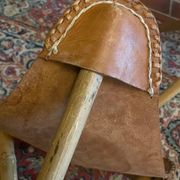 Tabourets tripodes mexicain vintage en bambou et cuir