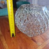 Old pendant light, structured glass globe - gilded brass