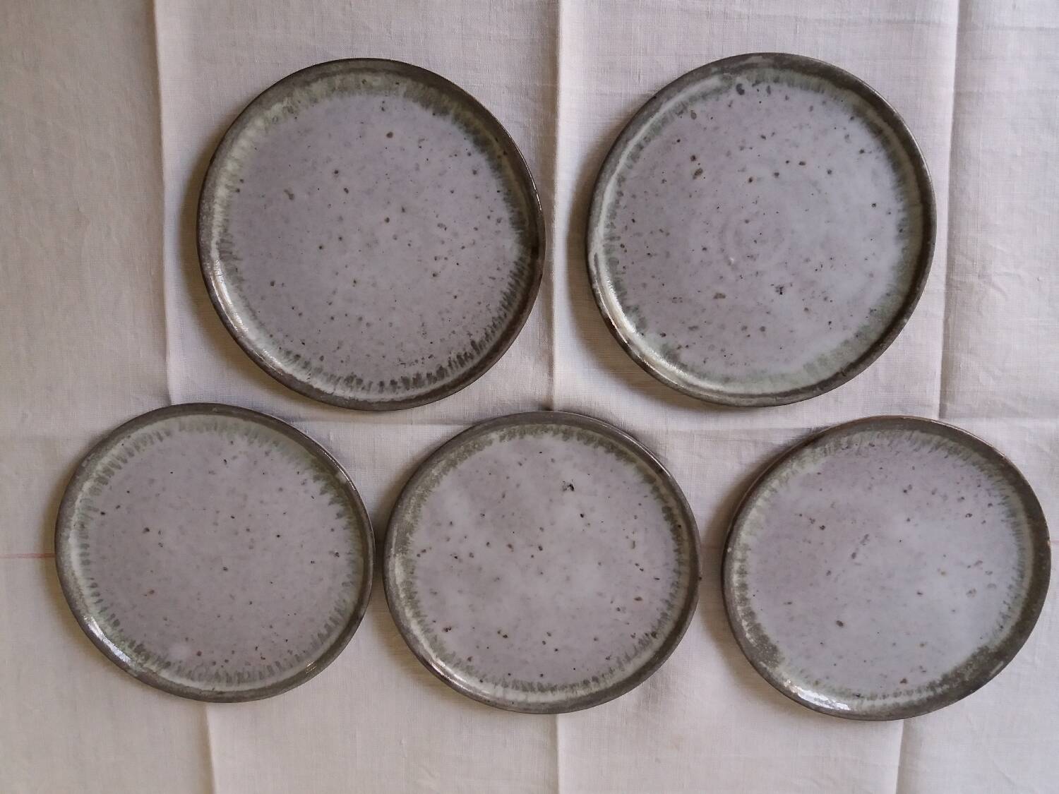 Set of 5 dessert plates in vintage gray blue enamelled stoneware