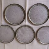 Set of 5 dessert plates in vintage gray blue enamelled stoneware