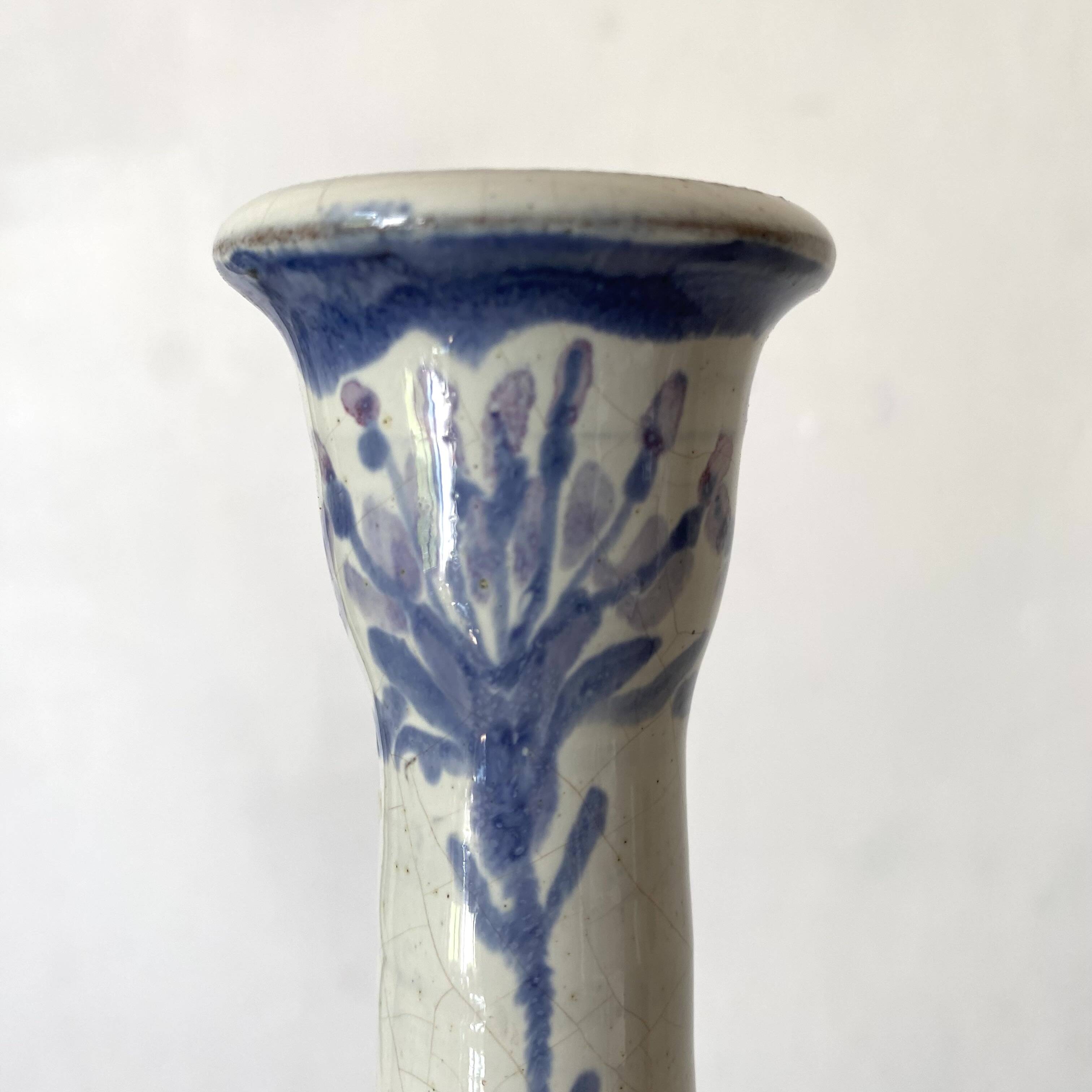Ceramic candle holder with floral decoration, Brittany