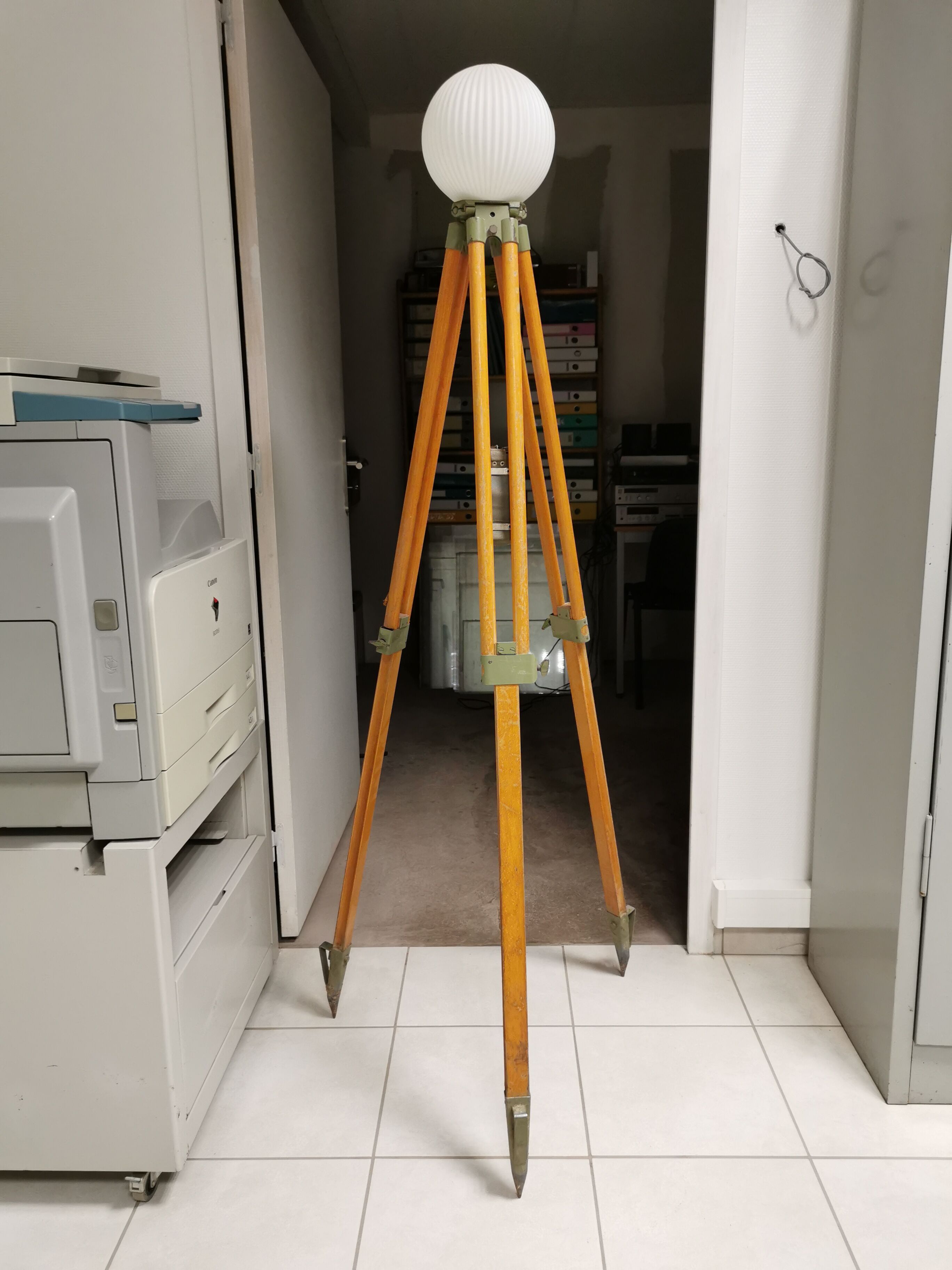 Vintage wood tripod, industrial lamp stand