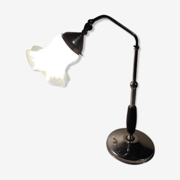 Lampe de bureau articulée art déco tulipe en verre pressé