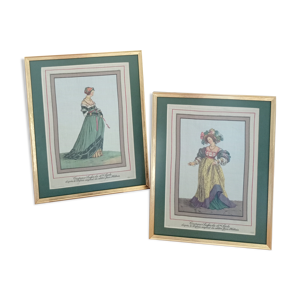 Paire de gravure sur - soie