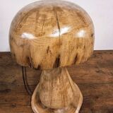 Hand-carved oak table lamp in the shape of a mushroom