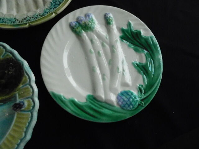 French antique asparagus plates in majolica