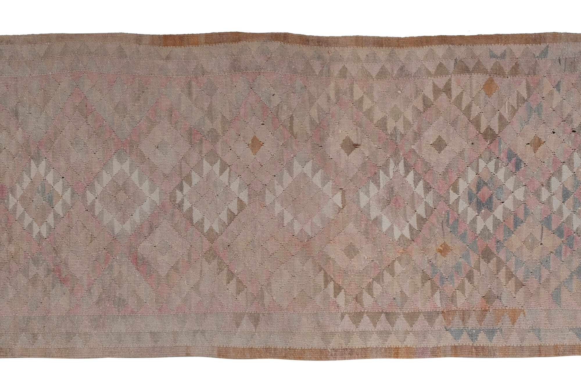 1970s Vintage Turkish Oushak Tribal Flat Woven Kilim Rug Runner 100 x 303 cm