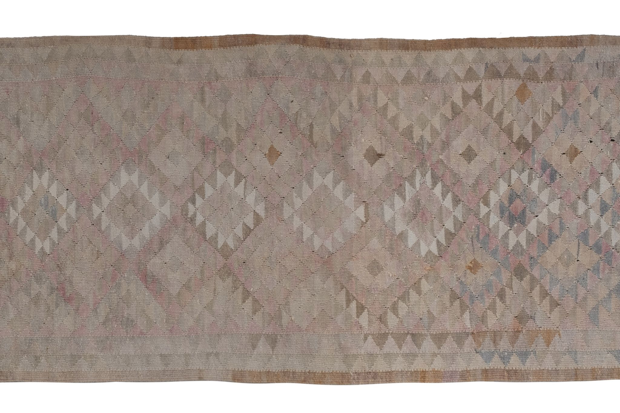 1970s Vintage Turkish Oushak Tribal Flat Woven Kilim Rug Runner 100 x 303 cm