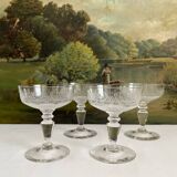 4 antique crystal champagne glasses with interlacing engraving