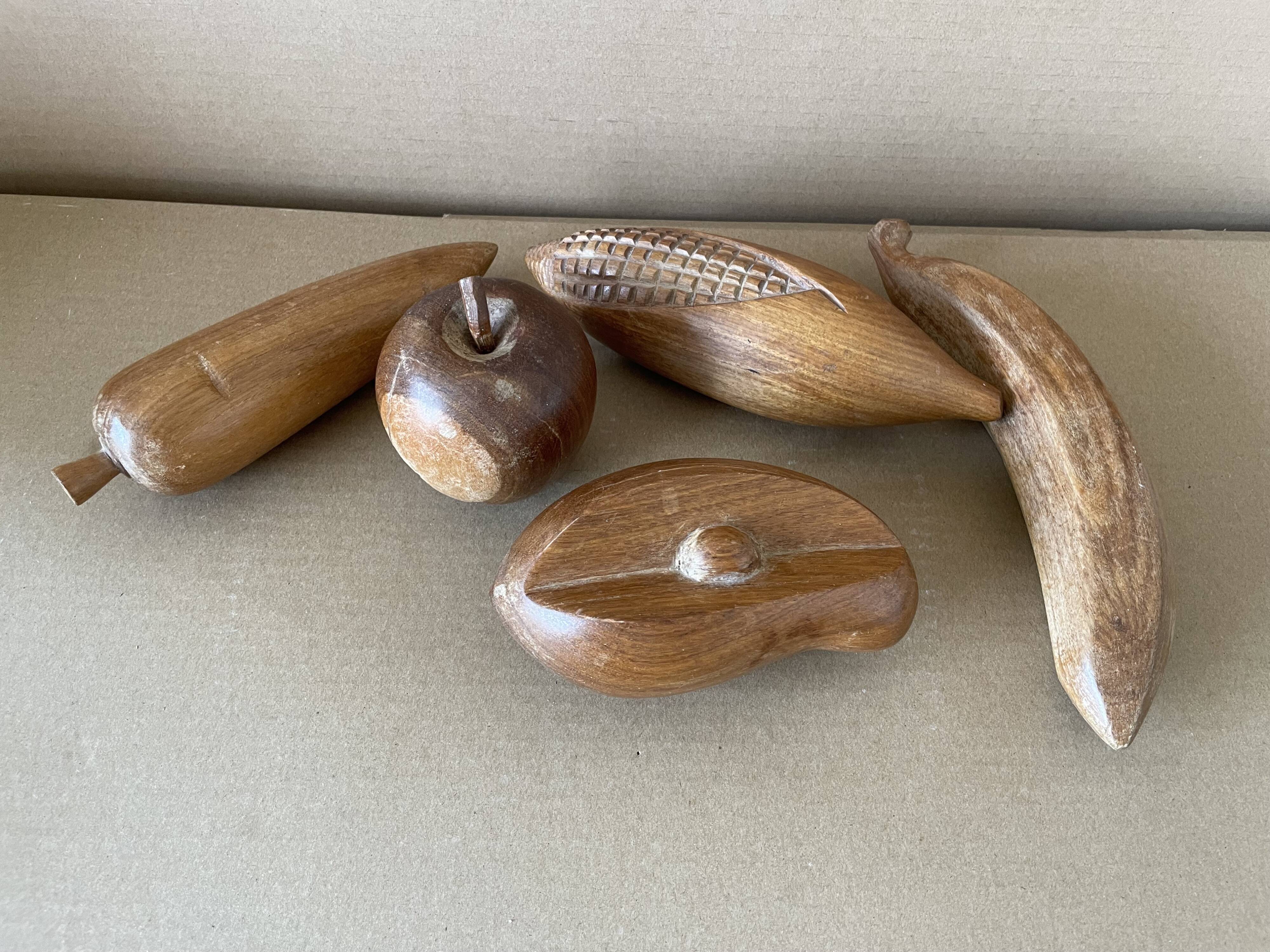 Lot of carved wooden fruits