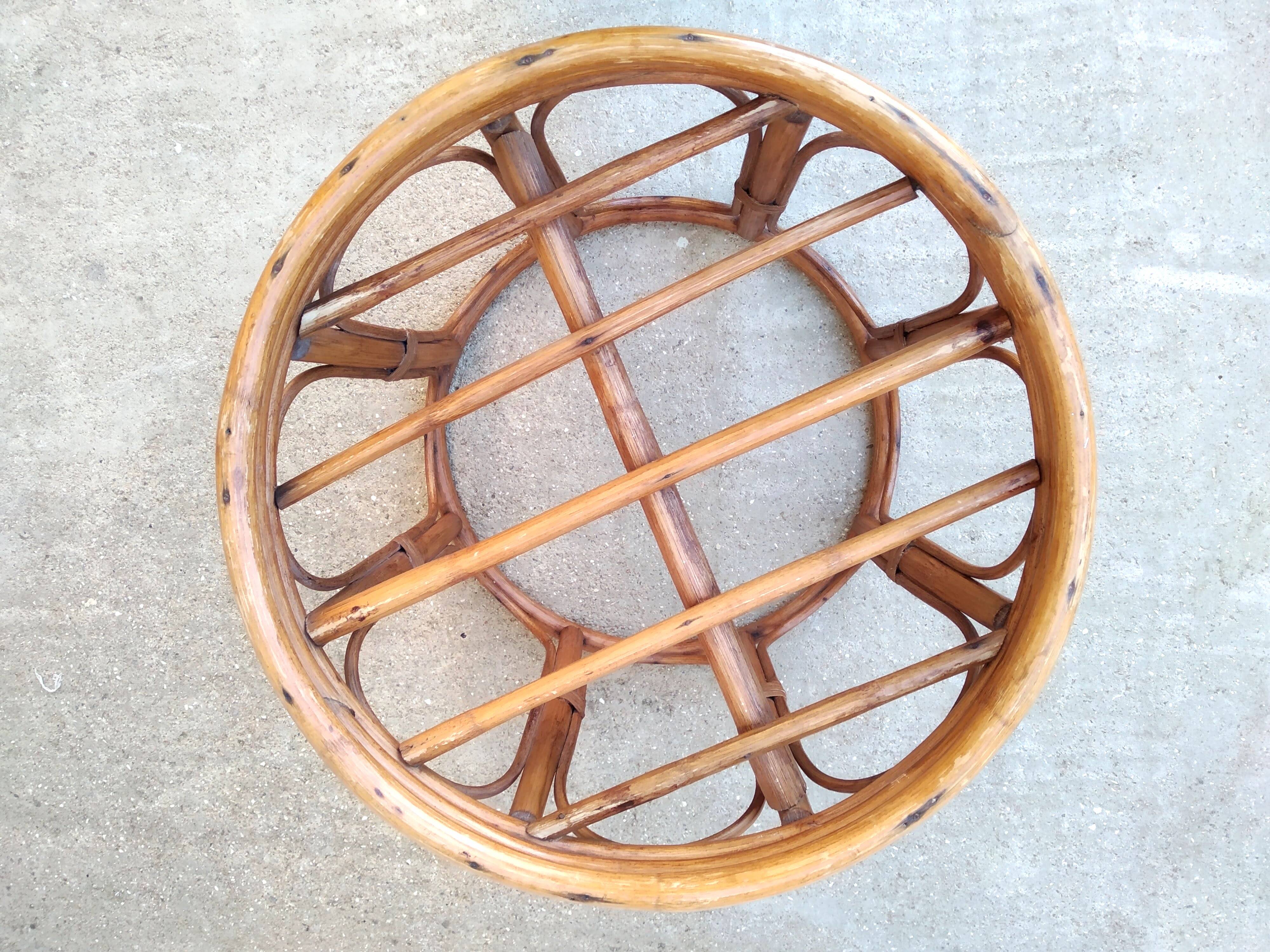 Table tabouret en rotin et verre vintage