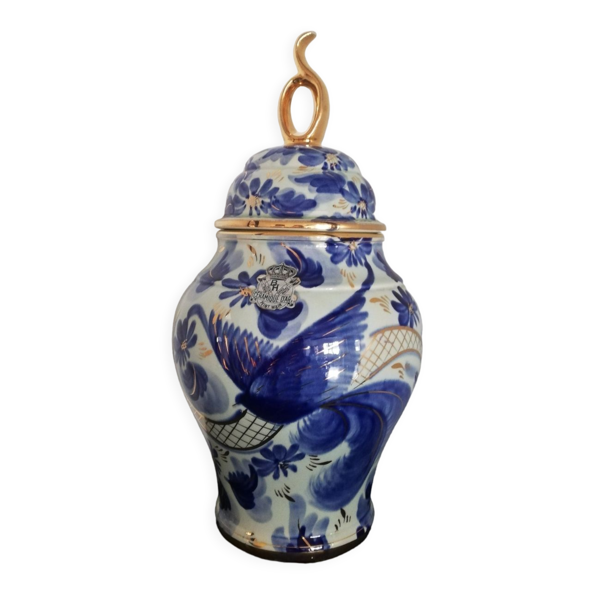 White and blue potiche bequet quaregnon