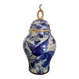 White and blue potiche bequet quaregnon